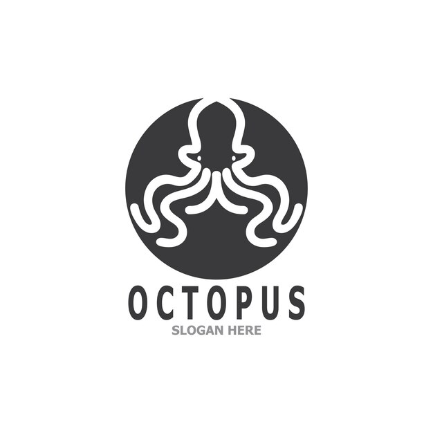 Ilustración de plantilla de logotipo y símbolo de silueta negra de pulpo