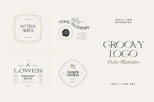 Ilustración de plantilla de logotipo Vintage Boho Flower para marca