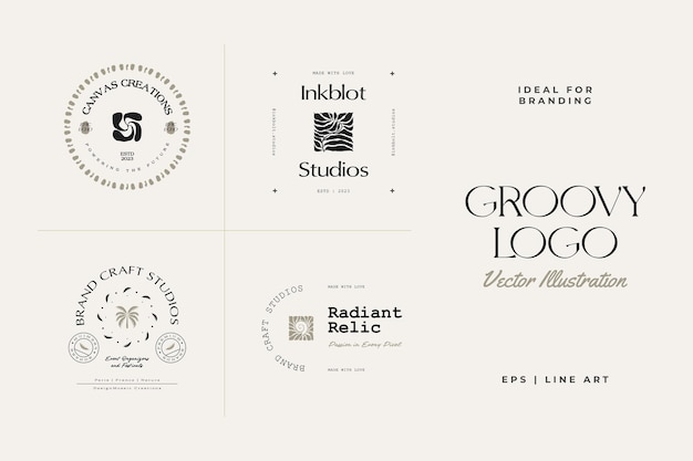 Ilustración de plantilla de logotipo Vintage Boho Flower para marca