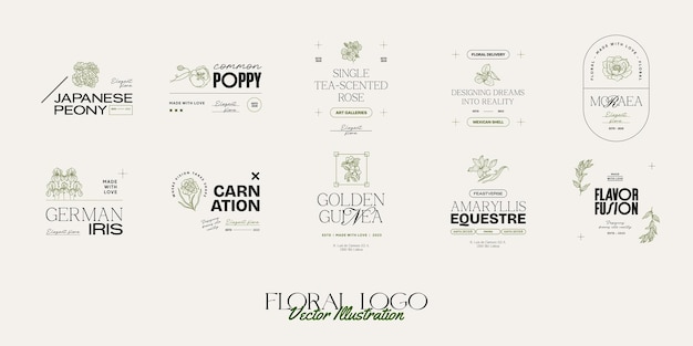 Ilustración de la plantilla del logotipo de vintage flower para la marca