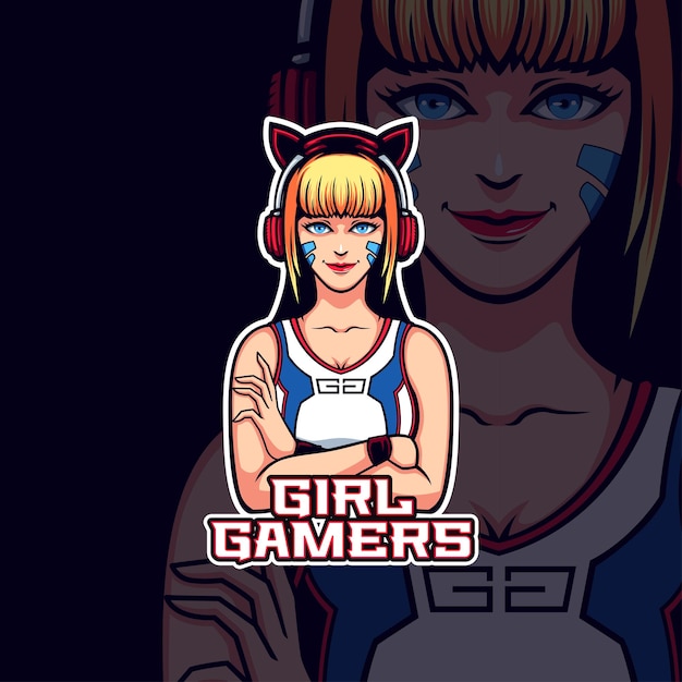 Ilustración de la plantilla de mascota de Vector de Electronic Girl Gamers