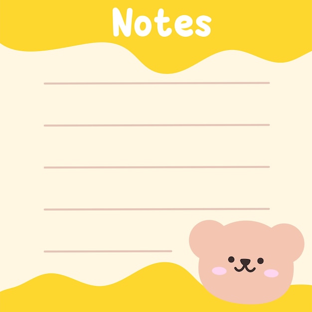 Ilustración de plantilla de nota de oso lindo adecuado para para hacer lista lista de comprobación nota de nota pegajosa