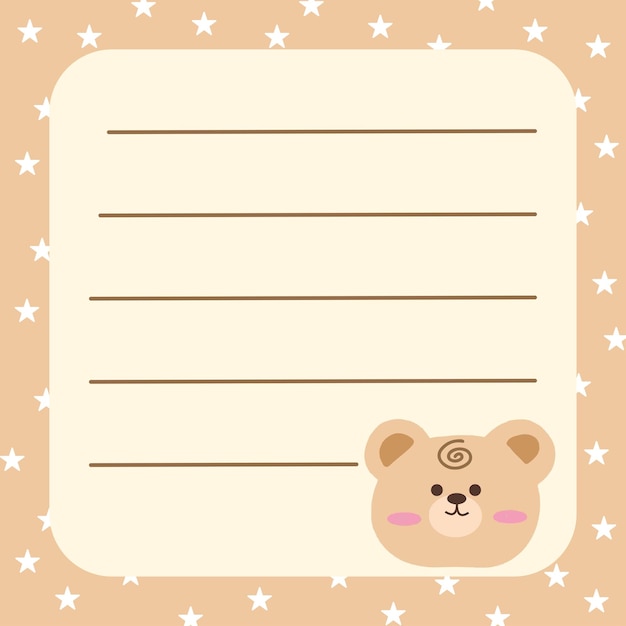 Ilustración de la plantilla de la nota del oso lindo Crema