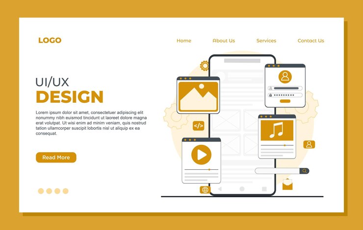 Vector ilustración de la plantilla de la página de aterrizaje uiux diseño de desarrollo de aplicación móvil