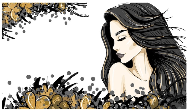 Vector ilustración de plantilla de perfil de mujer de cabello y labios negros