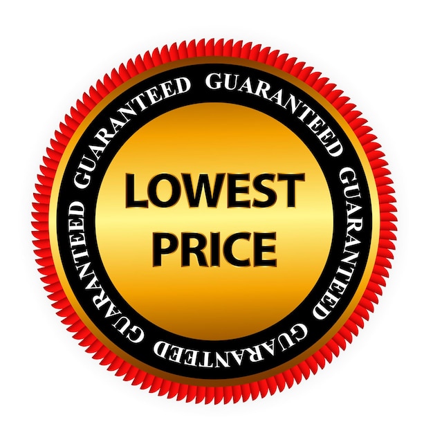 Ilustración de plantilla de signo de etiqueta de oro de garantía de precio más bajo
