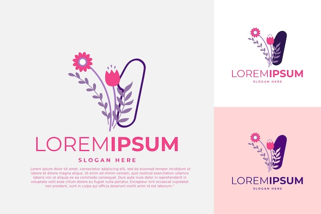 Ilustración de plantilla de vector de diseño de logotipo numérico 1 con flores