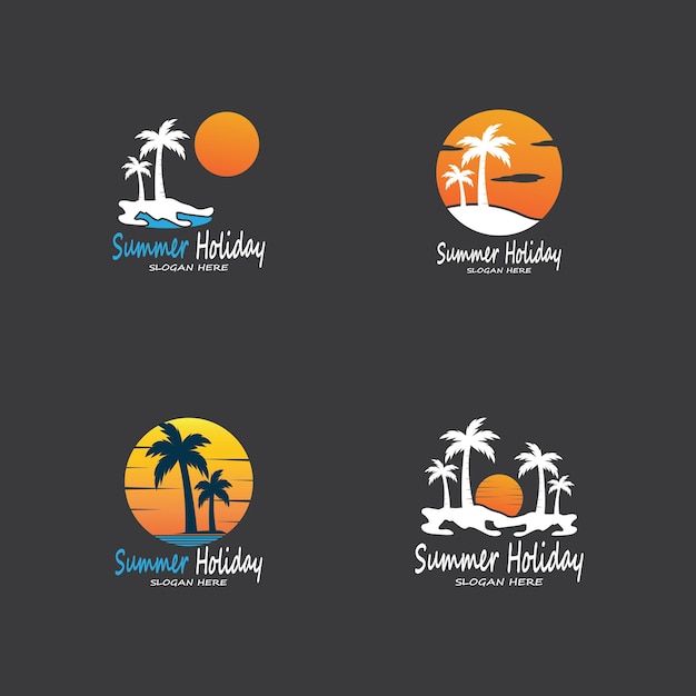 Ilustración de plantilla de vector de diseño de logotipo de vacaciones de verano de palmeras
