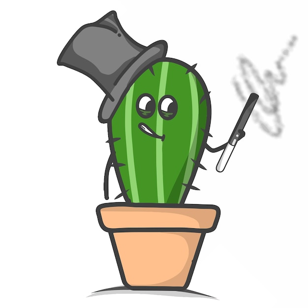 Ilustración de plantilla de vector de diseño de personaje de cactus lindo