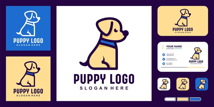 Ilustración de plantilla de vector de logotipo de cachorro lindo con diseño de plantilla de tarjeta de visita