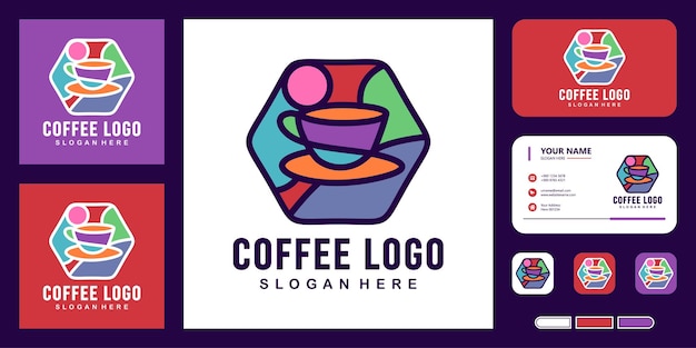 Vector ilustración de plantilla de vector de logotipo de café colorido con diseño de plantilla de tarjeta de visita