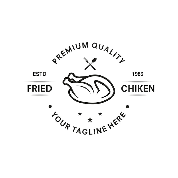 Ilustración de la plantilla vectorial de alimentos para pollo de logotipo vintage