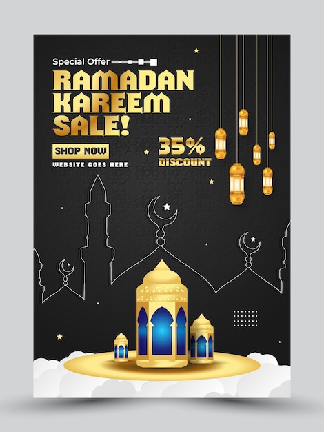 Ilustración de plantilla de volante promocional de venta de ramadan kareem.