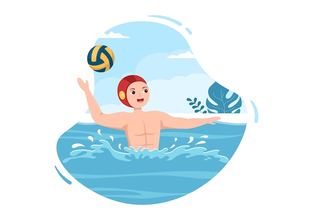 Ilustración de plantillas dibujadas a mano de dibujos animados planos de jugador de deporte de waterpolo