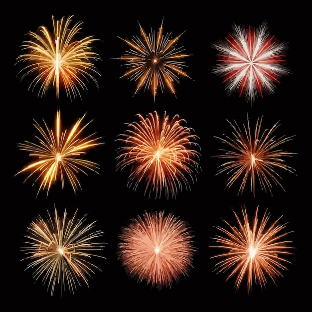 Vector ilustración de plantillas de fuegos artificiales vectoriales en fondo negro