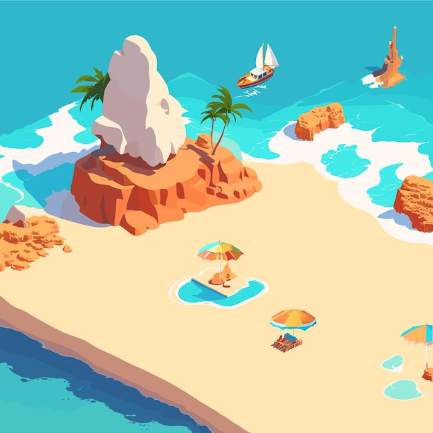 Vector ilustración de playa isométrica 3d