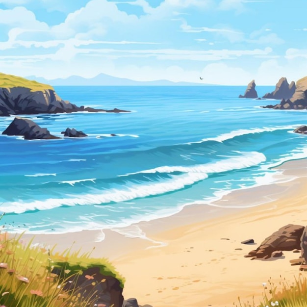 Vector ilustración de una playa de mar soleada