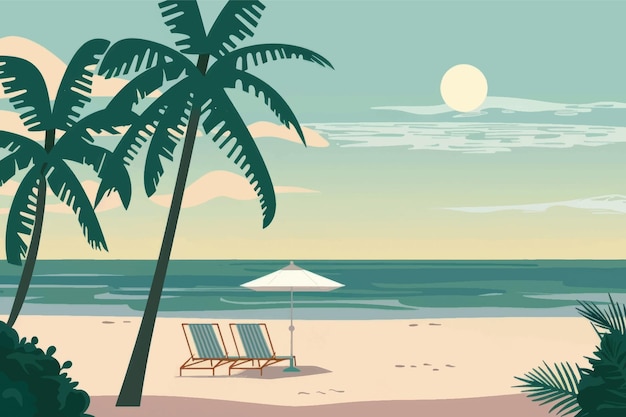 Ilustración de una playa tropical serena