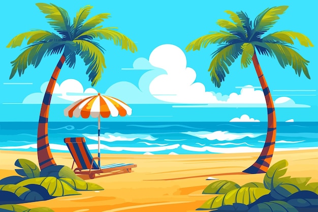 ilustración de playa tropical de verano con silla