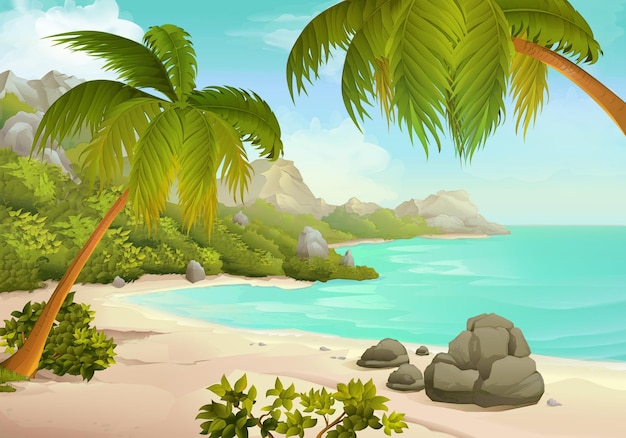 Ilustración de playa tropical