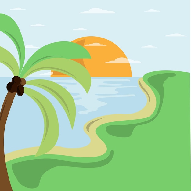 Vector ilustración de playa de verano en la plantilla de diseño de logotipo vectorial junto al mar