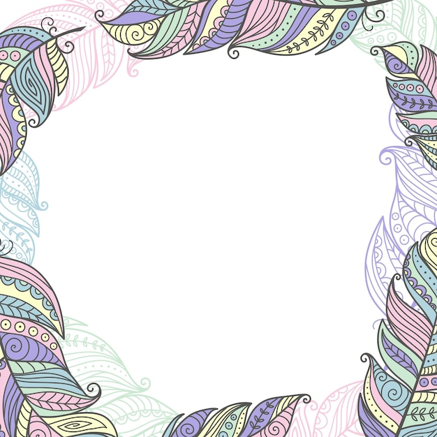 Ilustración de plumas de estilo boho Frame de borde