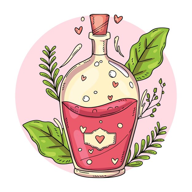 Ilustración de poción de amor dibujada a mano