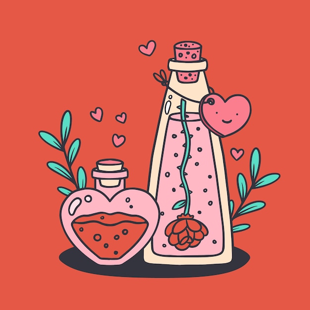 Vector ilustración de poción de amor dibujada a mano