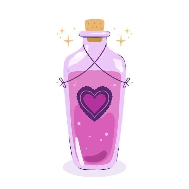 Vector ilustración de poción de amor púrpura dibujada a mano