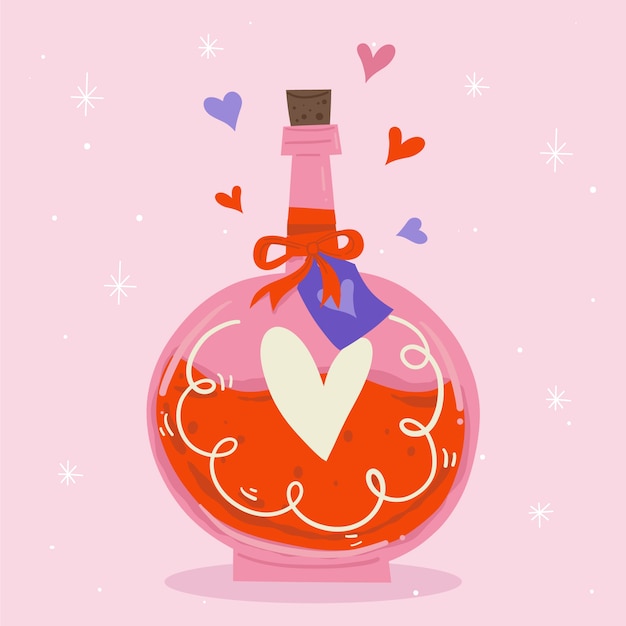 Vector ilustración de poción de amor roja dibujada a mano