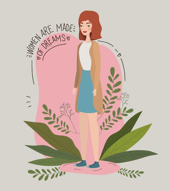 Ilustración de poder femenino con hojas avatar personaje diseño de ilustración vectorial