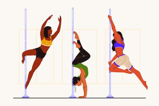 Vector ilustración de pole dance dibujada a mano