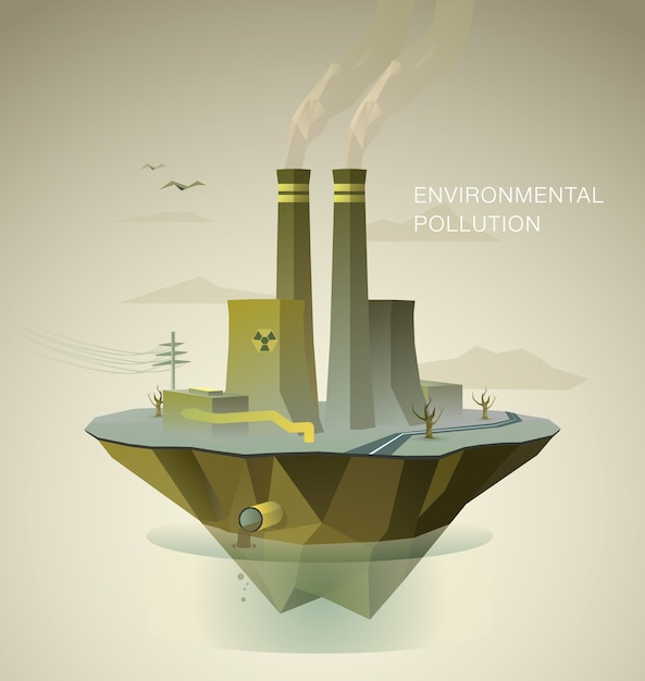 Ilustración poligonal de la contaminación del aire y el agua
