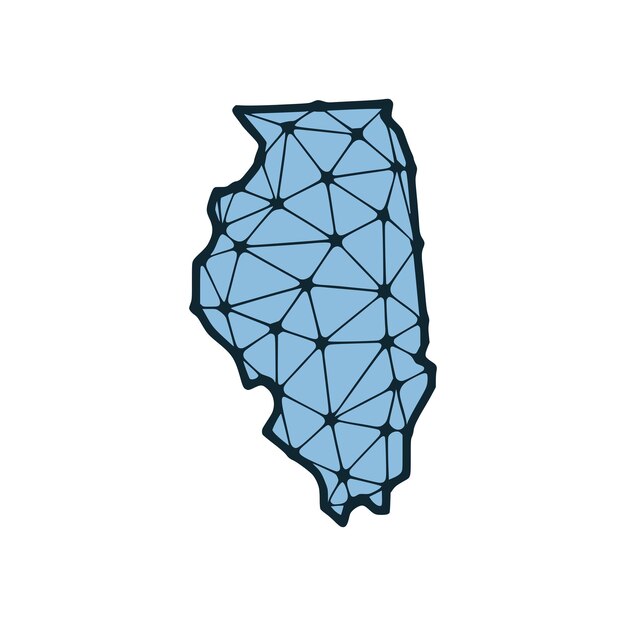 Ilustración poligonal del mapa del estado de Illinois hecha de líneas y puntos aislados sobre fondo blanco Diseño de baja poli del estado de EE. UU.