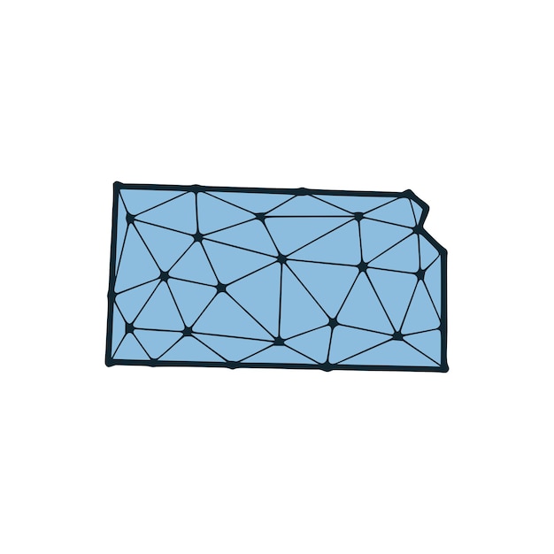 Ilustración poligonal del mapa del estado de kansas hecha de líneas y puntos aislados sobre fondo blanco diseño de baja poli del estado de ee. uu.