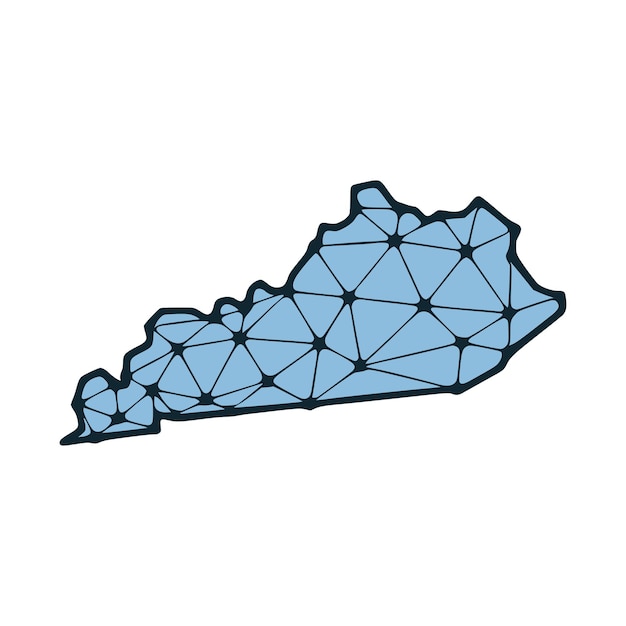 Vector ilustración poligonal del mapa del estado de kentucky hecha de líneas y puntos aislados sobre fondo blanco diseño de baja poli del estado de ee. uu.