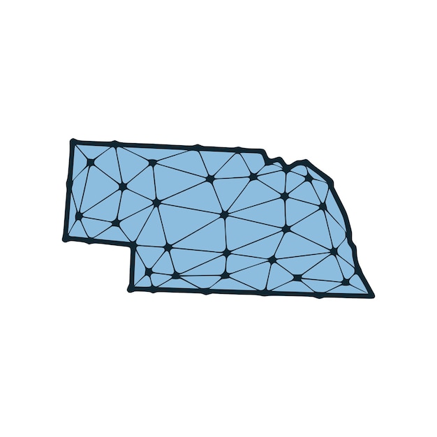 Vector ilustración poligonal del mapa del estado de nebraska hecha de líneas y puntos aislados sobre fondo blanco diseño de baja poli del estado de ee. uu.