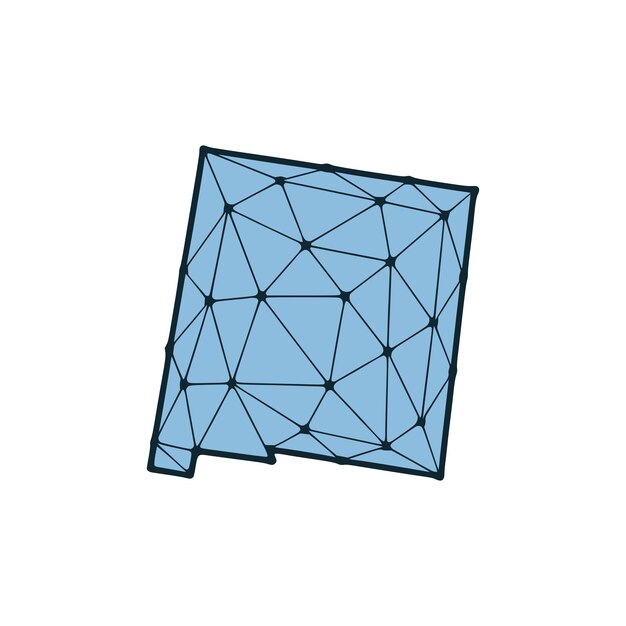 Vector ilustración poligonal del mapa del estado de nuevo méxico hecha de líneas y puntos aislados sobre fondo blanco diseño de baja poli del estado de ee. uu.