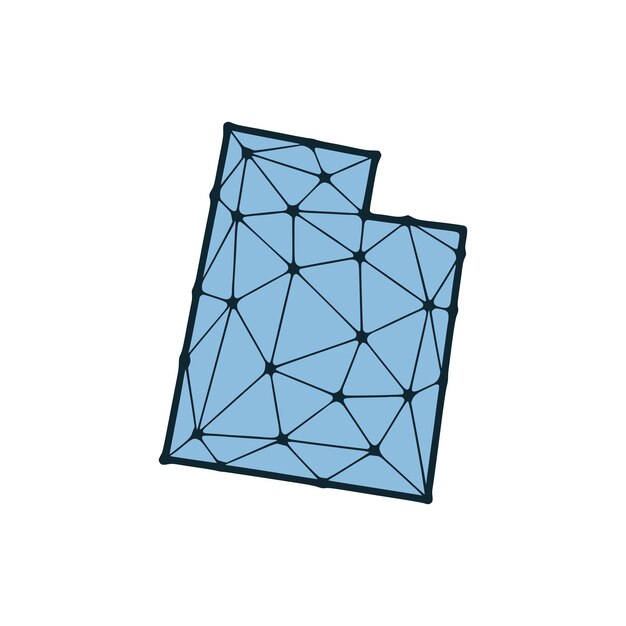 Ilustración poligonal del mapa del estado de utah hecha de líneas y puntos aislados sobre fondo blanco diseño de baja poli del estado de ee. uu.