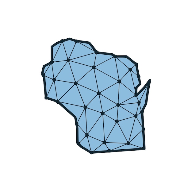 Vector ilustración poligonal del mapa del estado de wisconsin hecha de líneas y puntos aislados sobre fondo blanco diseño de baja poli del estado de ee. uu.