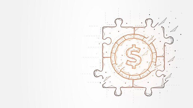 Ilustración poligonal de rompecabezas y moneda de dólar Una estrategia comercial válida que es rentable