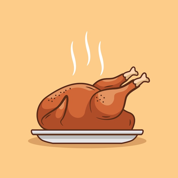 Vector ilustración de pollo asado a la parrilla de dibujos animados vectoriales