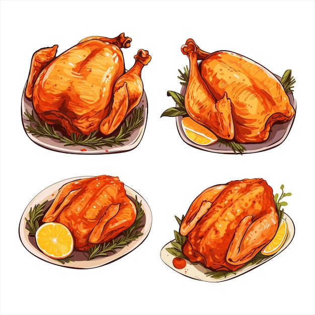 Vector ilustración de pollo asado sobre fondo blanco