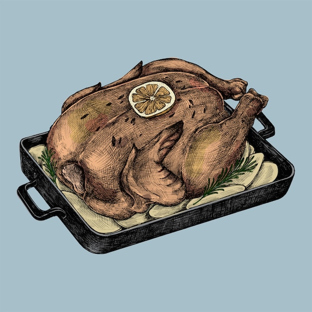 Ilustración de un pollo asado