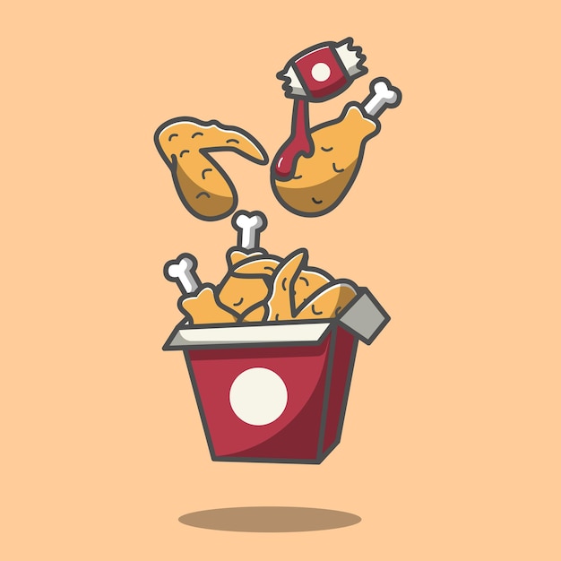 Vector ilustración de pollo frito y salsa