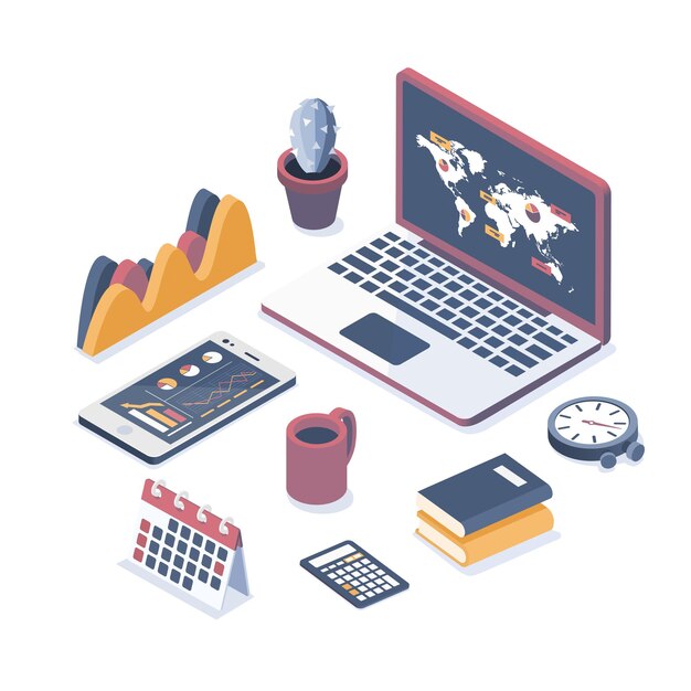 Ilustración portátil con elementos de infografía
