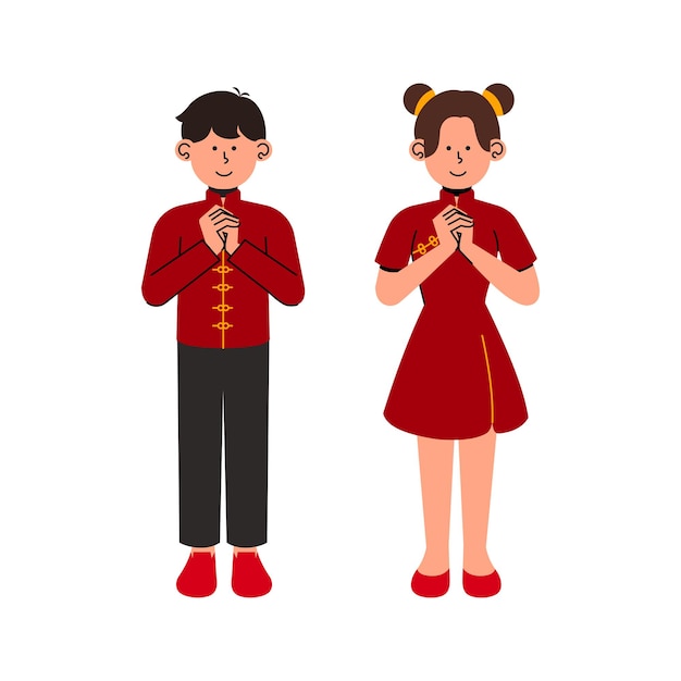 Ilustración de pose de año nuevo chino de vector plano