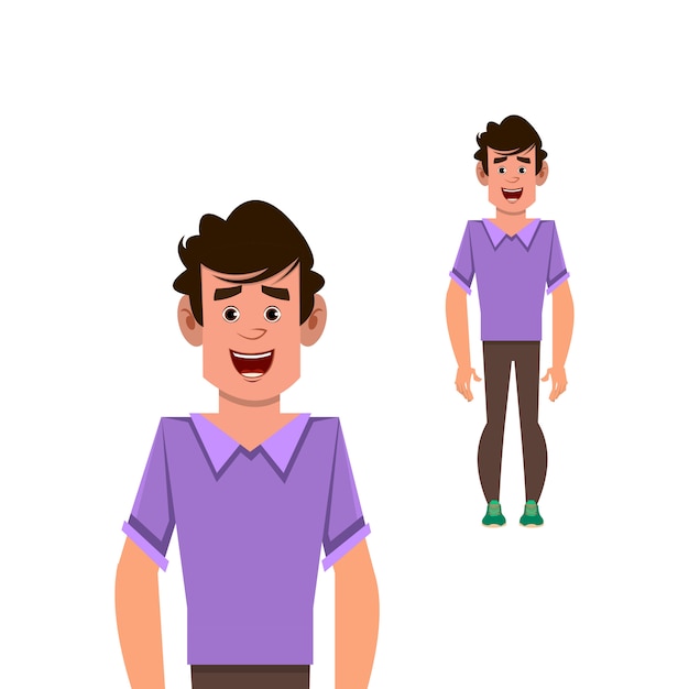 Ilustración de pose de personaje de dibujos animados de hombre de pie para su diseño, movimiento o animación