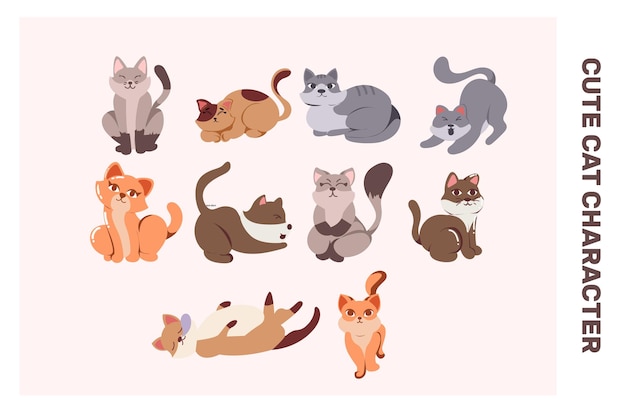 Ilustración de pose de personaje de gato lindo