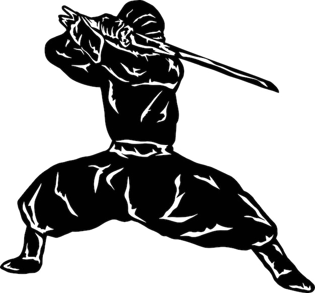 ilustración de la pose de silueta ninja para el logotipo del icono de la pegatina